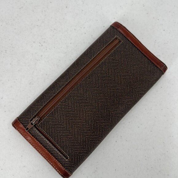 Vtg Christian Dior Herringbone Wallet Clutch Brown Leather Made in Spain - Picture 12 of 14